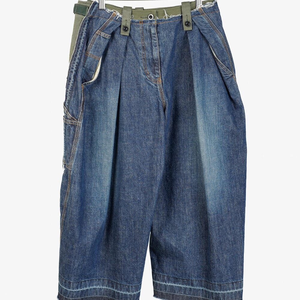 Sacai SS/19 Denim & Cargo Docking Wide-Leg Cropped Jeans